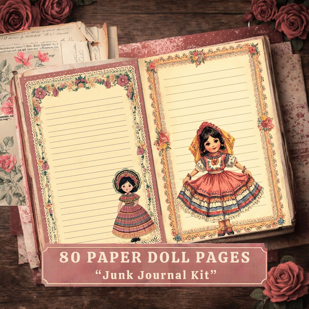 Vintage Paper Dolls Junk Journal Kit | 80 Lined Writing Pages Printable ...