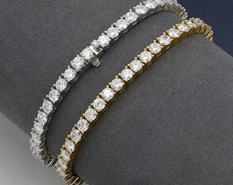 925 Sterling Silver 4mm Moissanite Tennis Bracelet, D Colorless VVS1, Rhodium Plated 925 Sterling Silver, gift for her