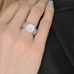 Anillo de compromiso de moissanita de 3 quilates, color D, 6 puntas y talla baguette, para boda, compromiso, cumpleaños, aniversario
