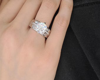 3 Carat D Color Moissanite 6 Prong with baguette Moissanite Engagement Ring Wedding Engagement Birthday Anniversary