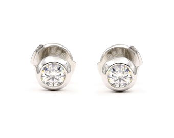 Pendientes con bisel de moissanita, creados en laboratorio, chapados en oro blanco de 18 quilates, plata de ley 925, regalos de joyería para mujeres y hombres