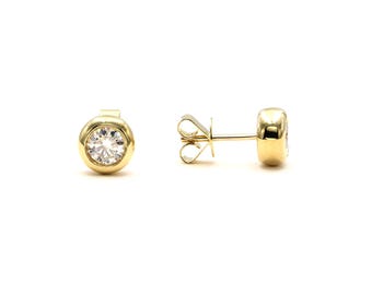 Pendientes de oro amarillo macizo de 18 quilates o blanco con engaste de bisel de diamantes y moissanita, regalo de aniversario