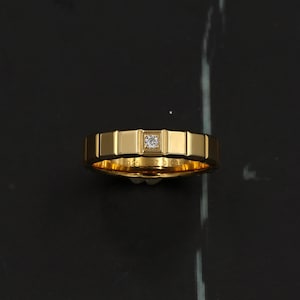 14K Gold Plated 925 Sterling Silver Round Cut D color Ice Cube Ring Vermeil  Moissanite Band Ring Wedding Birthday Anniversary Gift