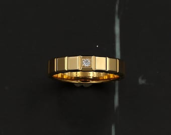 14K Gold Plated 925 Sterling Silver Round Cut D color Ice Cube Ring Vermeil  Moissanite Band Ring Wedding Birthday Anniversary Gift