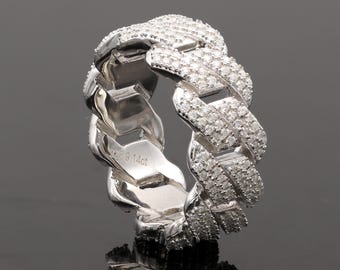 925 Sterling Silver Moissanite Monaco Cuban Link Ring Anniversary Gift