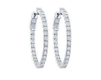 Aros de oro blanco macizo de 14 quilates con moissanita de 2 mm y 30 mm para regalo de aniversario
