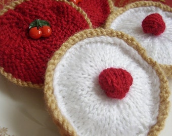 easy Knitting Pattern for Cherry BAKEWELL and Jam TART pdf