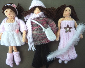 Patrón de tejido para mini muñeca y 3 conjuntos.