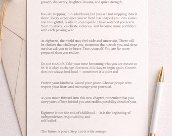 18th Birthday Letter Printable| Meaningful Milestone Gift for Daughter or Niece | Instant Download