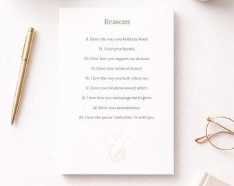 50 Reasons I Love You Printable, Romantic Gift for Him or Her