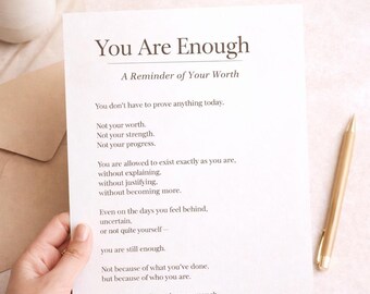 You Are Enough Printable Letter, Self Love Reminder (Digital Download)