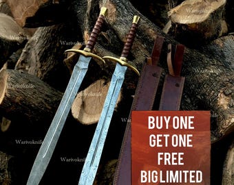 BUY ONE Get TWO Limited Time Offer Hand Forged Damascus Steel Viking Sword, Full Tang Medieval Replica, Collector Piece, Unique Gift for Him