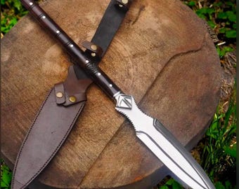 Handmade Viking-Inspired Carbon Steel Spear – 35" Total Length | Decorative Rosewood Handle | Unique Historical Replica Best Halloween Gift.