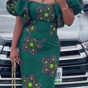 AFRICAN PRINT DRESS,Ankara Dress, Church dress Cotton AfricanFabric Long short sleeve,African Print Dress Party Dress,special Occasion Dress