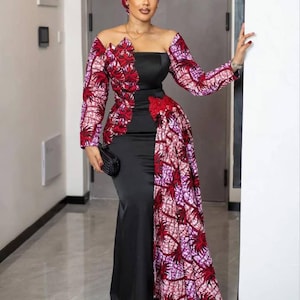 african print knee length dresses Bintarealwax African Women's Knee Length Dress Shawl Collar Dress African Print Dress Women's Clothing Wy10400, Size: Large