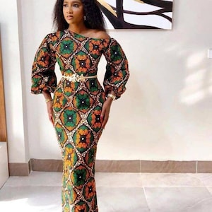 AFRICAN PRINT DRESS,Ankara Dress, Church dress Cotton AfricanFabric Long short sleeve,African Print Dress Party Dress,special Occasion Dress