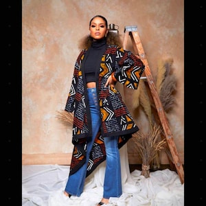 Abito midi africano in Ankara lungo fino al ginocchio, abbigliamento africano, abito africano in cera svasata, ABITO ANKARA, regali per abiti da sposa da donna con stampa africana