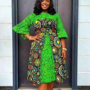 AFRICAN PRINT DRESS,Ankara Dress, Church dress Cotton AfricanFabric Long short sleeve,African Print Dress Party Dress,special Occasion Dress