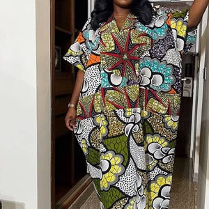 AFRICAN PRINT DRESS,Ankara Dress, Church dress Cotton AfricanFabric Long short sleeve,African Print Dress Party Dress,special Occasion Dress
