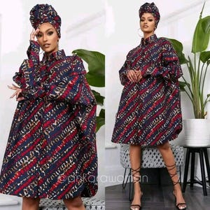 AFRICAN PRINT DRESS,Ankara Dress, Church dress Cotton AfricanFabric Long short sleeve,African Print Dress Party Dress,special Occasion Dress