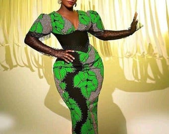 African ankara midi knee length dress, african clothing African Wax Flare Wrap Dress,ANKARA DRESS, African print women&#39;s wedding Dress Gifts