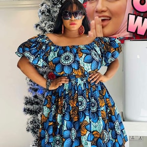 AFRICAN PRINT DRESS,Ankara Dress, Church dress Cotton AfricanFabric Long short sleeve,African Print Dress Party Dress,special Occasion Dress