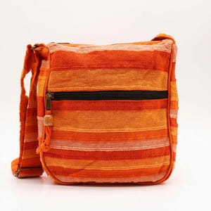 Handmade Cotton Boho Sling Bag – Striped Hippie Festival Bag - Adjustable Strap Orange