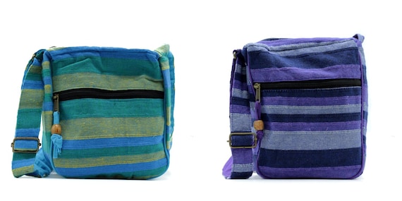 Handmade Cotton Boho Sling Bag – Striped Hippie Festival Bag
