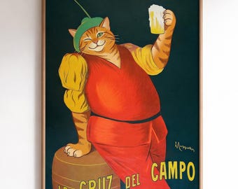 Vintage Lacruz del Campo Katzenposter, Seville Beer Art, schrulliges Bardekor Digitaler Download