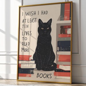Black Cat Reading Poster: Literary Art Print for Book Lovers (Digital Download)