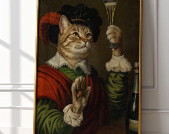 Vintage Katze Poster, Jan Rombauer Parodie Ölgemälde, Katzen Kunst (Digitaler Download)