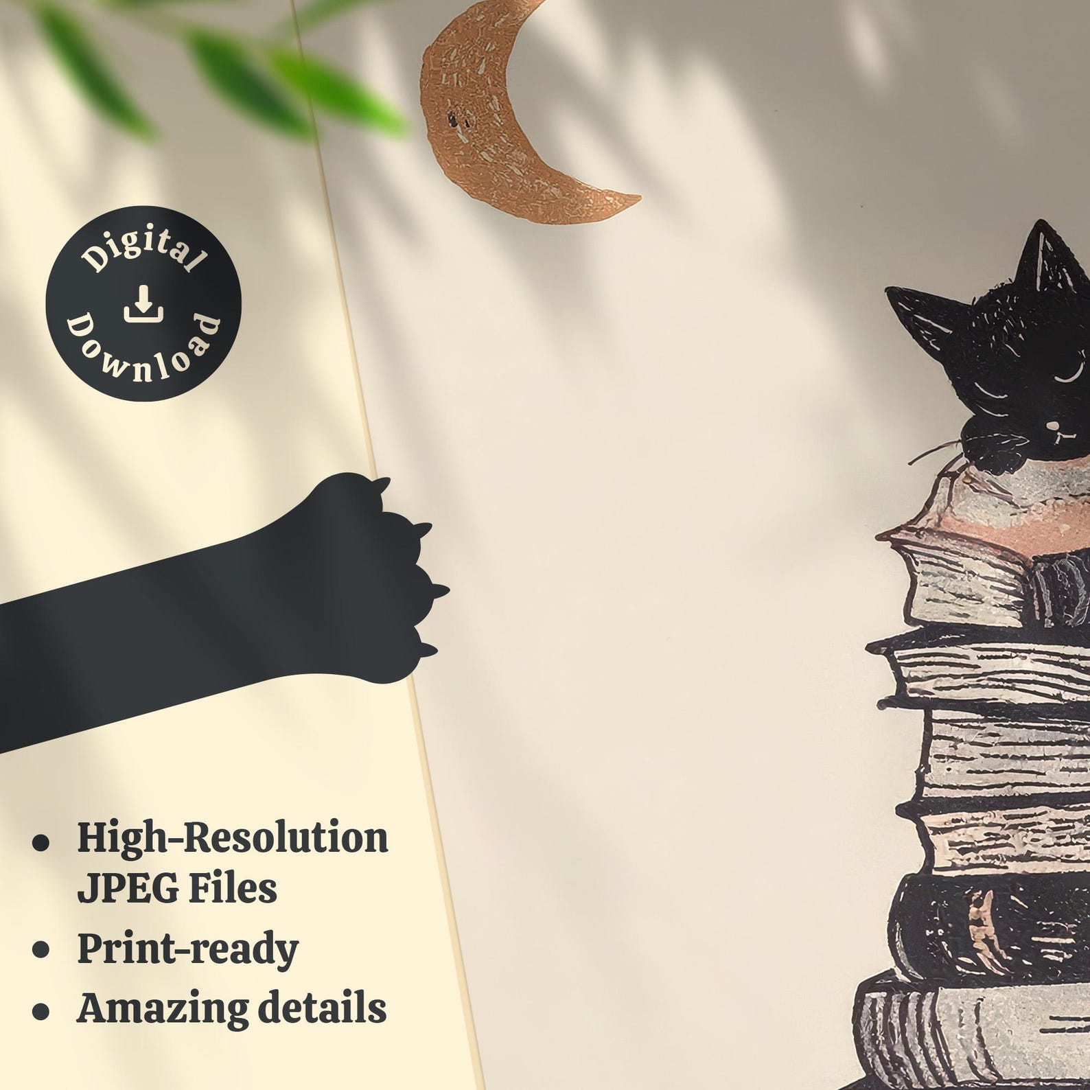 Cat on Books Print: Vintage Library Poster, Cozy Home Decor (digital ...