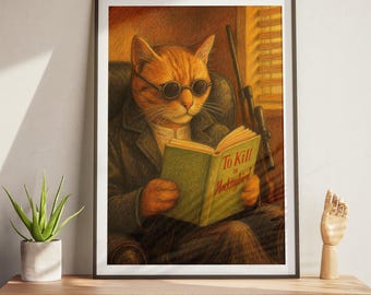 Noir Katze lesen Kunstdruck – To Kill a Mockingbird (Digitaler Download)