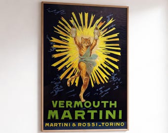 Vintage Martini Poster, Orange Tabby Cat Art, Italian Cocktail Print (Digital Download)