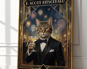 Gatsby Cat Art Print | Roaring 20s Tuxedo Tabby (Digital Download)
