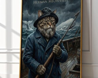 Herman Meowville Art Print | Moby Dick Cat Portrait (Digital Art)