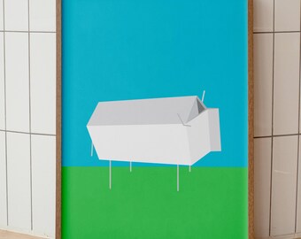 Minimalist Milk Carton Cow Print, Surreal Animal Art, Geometric Pop (Digital Download)
