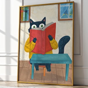 Poster Curious Cat with a Big Book (Digitaler Download)