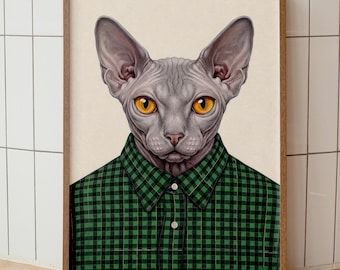 Sphynx Katze geometrisches Shirt Poster, haarlose Katze Wandkunst, Boho Dekor (digitaler Download)