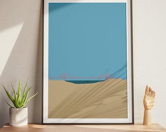 Golden Gate Bridge Minimalist Print | Modern San Francisco Art | Flat Design Travel Poster | Calm Wall Decor | California Landmark