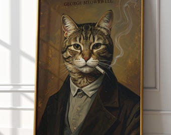George Mowwwell Katzenportrait Druck | Lustiges Orwell Geschenk (Digitaler Download)