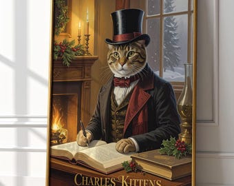 Viktorianisches Katzenportrait | Charles Dickens, Weihnachtslied Kunst (Digitaler Download)