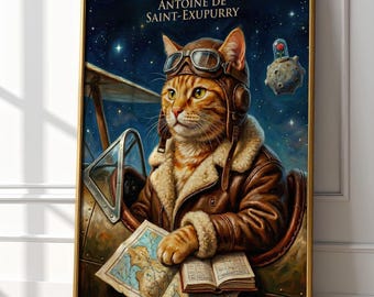 The Little Prince Cat Art Print | Aviator Tabby Portrait (Digital Download)
