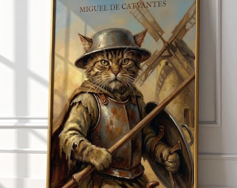 Don Quixote Cat Art Print | Spanish Literature Gift (Digital Download)