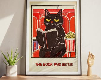 The Book Was Better Lustig Katze Poster Vintage Retro Illustration Digital Druck