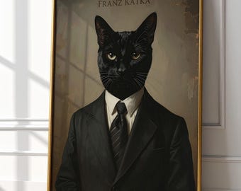 Franz Kafka Schwarze Katze Portrait Druck | Existenzielle Literatur Dekor (Digitaler Download)