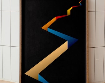 Abstract Canyon Poster, Geometric 3D Crack Print, Minimalist Dark Art, Gradient Illustration, Modern Office Decor, Digital Download
