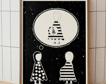 Minimalistische Kunst, Abstraktes Bild, Abstraktes Wandbild - Schwarz Weiß Mutterschaft (Digitaler Download)