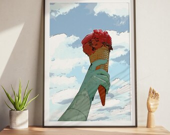 Statue of Liberty Ice Cream Print | Funny NYC Poster | Pop Art Wall Decor | Summer Vibe Art | Quirky New York Souvenir | Melting Cone