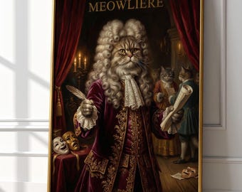 Meowlière Art Print | Molière Cat | Lavish Baroque Portrait | Theater Lover Gift | Vintage Style Playwright | French Literature Decor